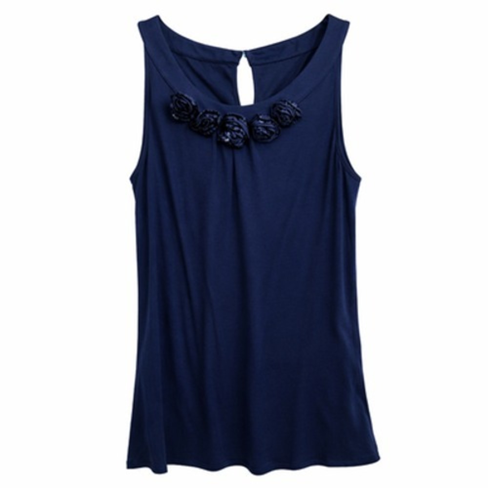 Boden Womens Sleeveless Top US 12 Navy Rosette Applique Sequin Lyocell Blouse